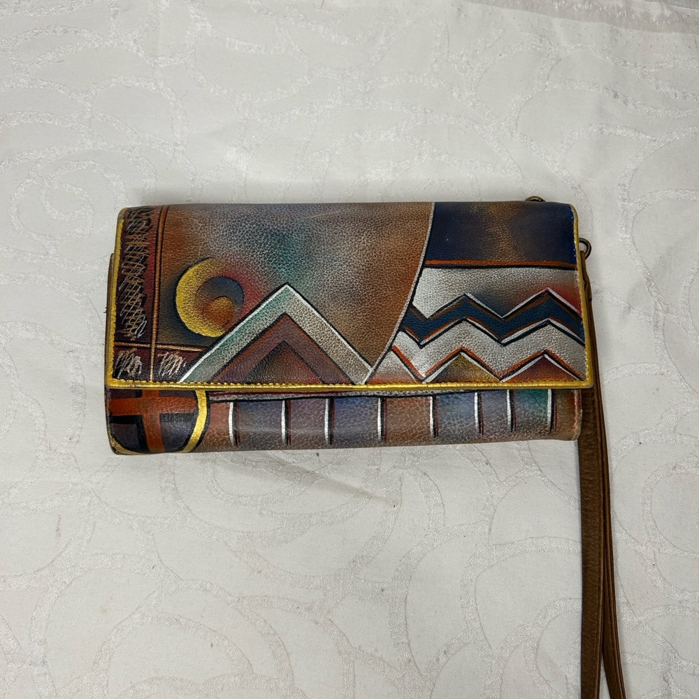 ANUSCHKA Artistic Multicolor wallet. Holds 6 cards. 7 compartments inside.